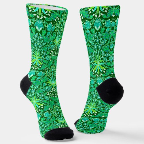Art Nouveau Hyacinth Print Emerald Green Socks