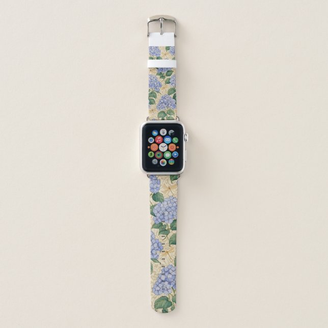 Art Nouveau Hydrangea Pattern with Dragonflies Apple Watch Band (Front)