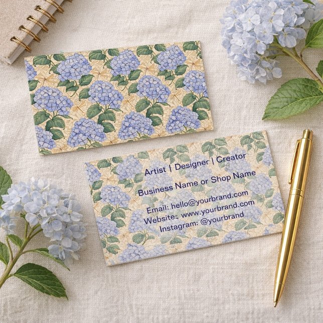 Art Nouveau Hydrangea Pattern with Dragonflies Business Card (Creator Uploaded)