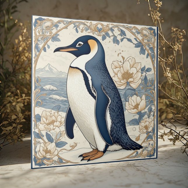 Art Nouveau Ice Bird Penguin Frozen Polar Glaciers Ceramic Tile (Art Nouveau Ice Bird Penguin Frozen Polar Glaciers Ceramic Tile)