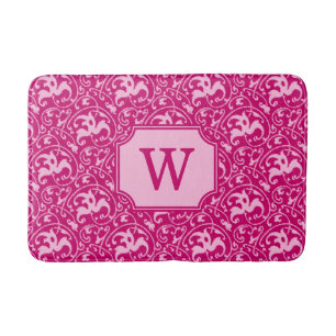 Art Nouveau Ikat - Fuchsia and Pale Pink Bathroom Mat