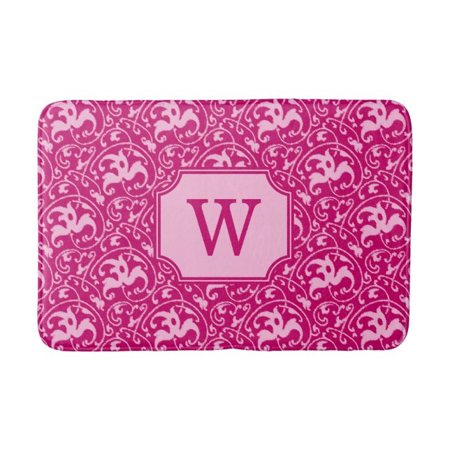 Art Nouveau Ikat - Fuchsia and Pale Pink Bathroom Mat (Front)