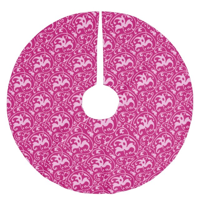 Art Nouveau Ikat - Fuchsia and Pale Pink Brushed Polyester Tree Skirt (Front)