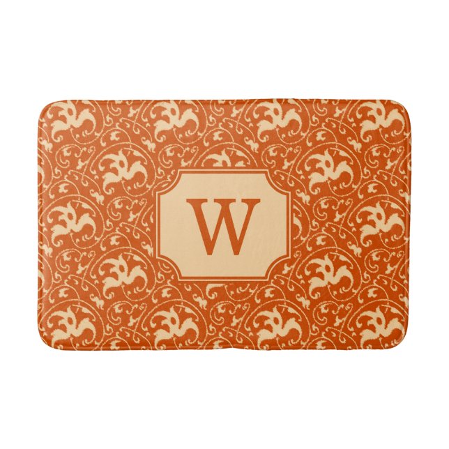 Art Nouveau Ikat - Mandarin Orange Bathroom Mat (Front)