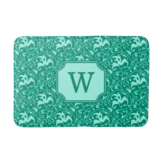Art Nouveau Ikat - Turquoise and Aqua Bath Mat (Front)