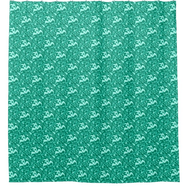 Art Nouveau Ikat - Turquoise and Aqua Shower Curtain (Front)