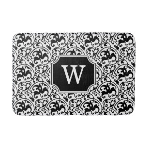 Art Nouveau Ikat - White and Black Bathroom Mat