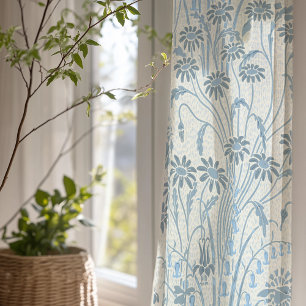 Art Nouveau Inspired Blue Botanical Design Sheer Curtains