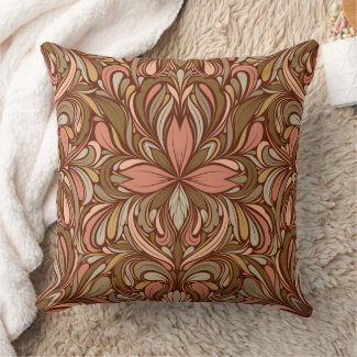 Art Nouveau Inspired Brown, Peach, Sage Throw Pillow