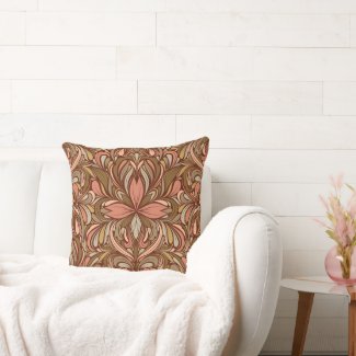 Art Nouveau Inspired Brown, Peach, Sage Throw Pillow