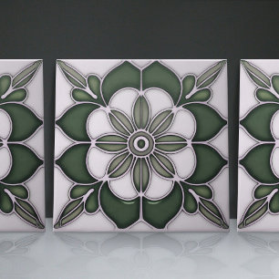 Art Nouveau Inspired Classic Floral Geometric Ceramic Tile