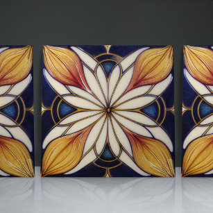 Art Nouveau Inspired Classic Floral Geometric Ceramic Tile
