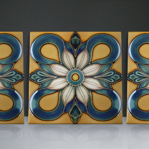 Art Nouveau Inspired Classic Floral Geometric Ceramic Tile