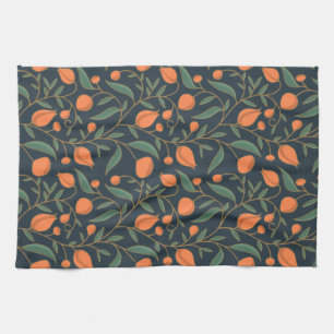 Art Nouveau inspired Elegant Orange Vining Floral  Kitchen Towel