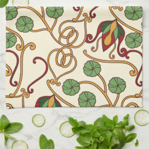 Art Nouveau-inspired floral design Kitchen Towel