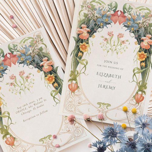 Art Nouveau Inspired Floral Symphony Wedding Invitation