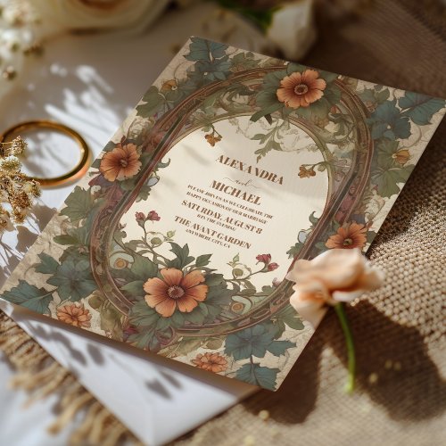 Art Nouveau Inspired Floral Symphony Wedding Invitation