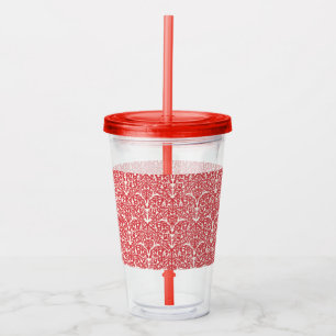 Art Nouveau Inspired Florals Clear Tumbler - Red