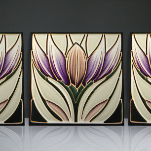Art Nouveau-Inspired Lisbon Jacaranda Blossom Ceramic Tile