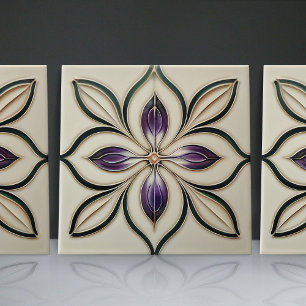 Art Nouveau-Inspired Lisbon Jacaranda Blossom Ceramic Tile