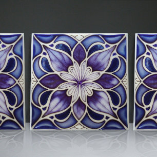 Art Nouveau-Inspired Lisbon Jacaranda Blossom Ceramic Tile