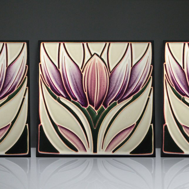 Art Nouveau-Inspired Lisbon Jacaranda Blossom Ceramic Tile (Creator Uploaded)