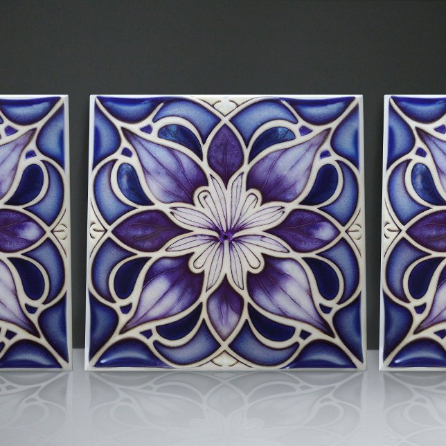 Art Nouveau-Inspired Lisbon Jacaranda Blossom Ceramic Tile (Creator Uploaded)
