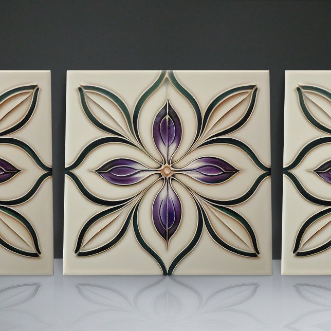 Art Nouveau-Inspired Lisbon Jacaranda Blossom Ceramic Tile (Creator Uploaded)