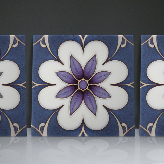 Art Nouveau-Inspired Lisbon Jacaranda Blossom Ceramic Tile (Creator Uploaded)