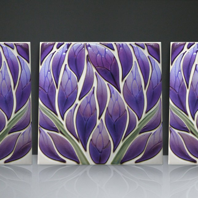 Art Nouveau-Inspired Lisbon Jacaranda Blossom Ceramic Tile (Creator Uploaded)