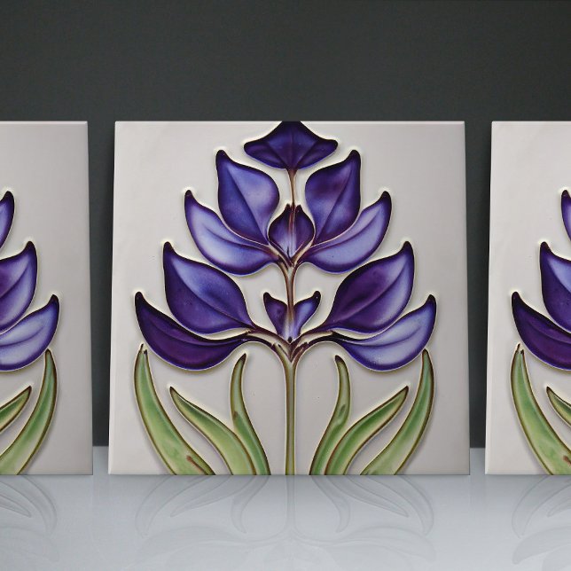 Art Nouveau-Inspired Lisbon Jacaranda Blossom Ceramic Tile (Creator Uploaded)