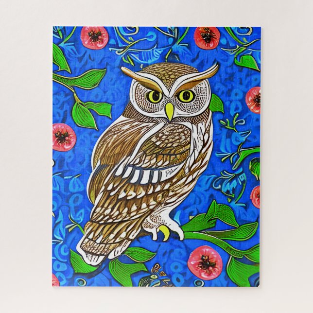 Art Nouveau Inspired Owl, Brown on Cobalt Blue    Jigsaw Puzzle (Vertical)