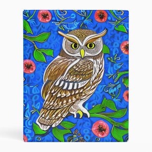 Art Nouveau Inspired Owl, Brown on Cobalt Blue Mini Binder