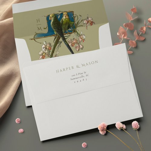 Art Nouveau Inspired Parrot Wedding Envelopes