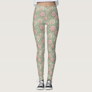 Art Nouveau Inspired Roses In Shades Of Dusty Pink Leggings