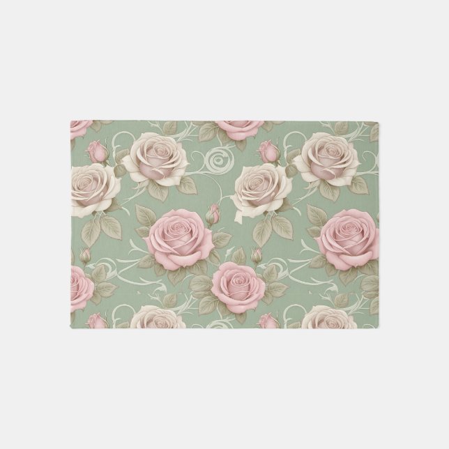Art Nouveau Inspired Roses In Shades Of Dusty Pink Rug (Front)
