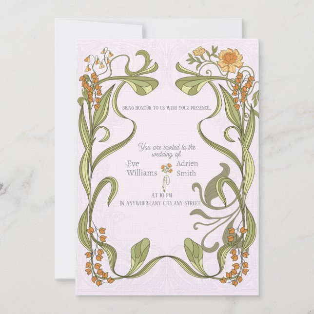 Art nouveau inspired wedding invitation (Front)