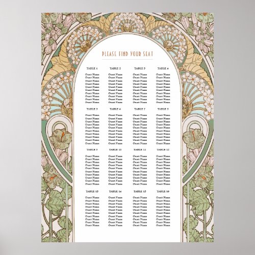 Art Nouveau Inspired Wedding Seating Chart