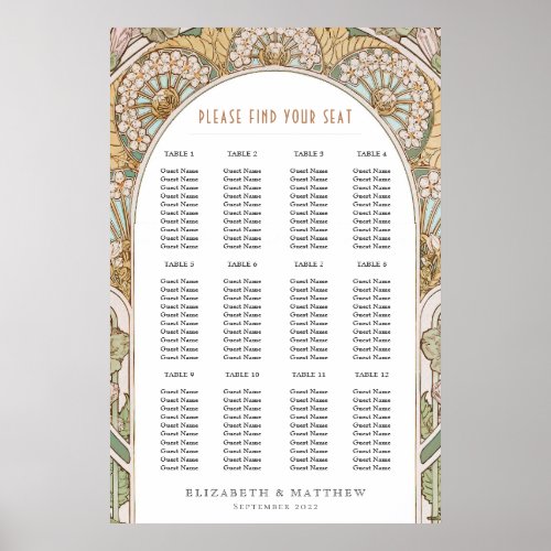 Art Nouveau Inspired Wedding Seating Chart