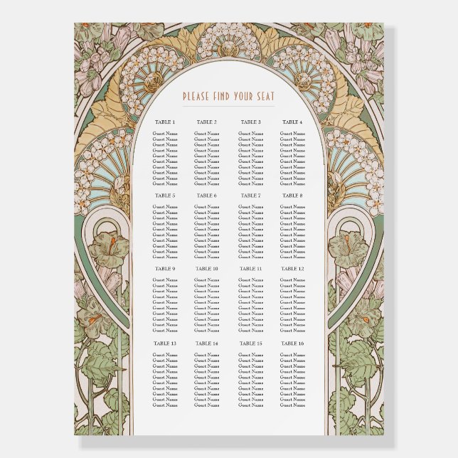 Art Nouveau Inspired Wedding Seating Chart Foam Board (Front)