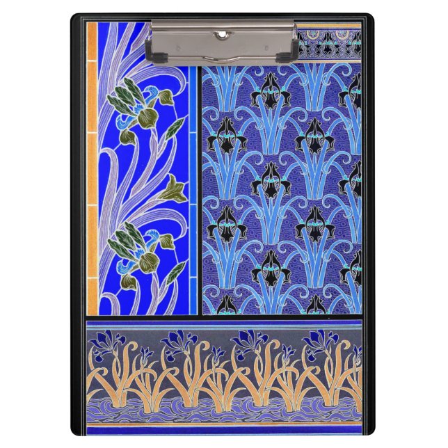 Art nouveau iris elegant floral blue black verneui clipboard (Front)