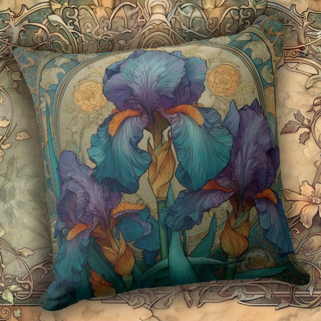 Art Nouveau Iris Enchantment Throw Pillow (Creator Uploaded)