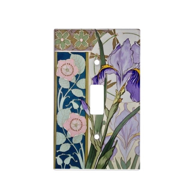 Art Nouveau Iris Floral Botanical Light Switch Cover (Front)