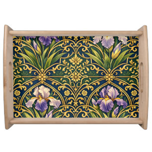 Art Nouveau Iris Floral Damask Serving Tray