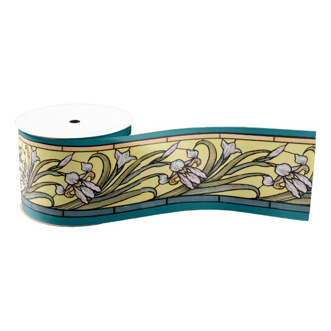Art Nouveau Iris Floral Flowers Ribbon (Spool)