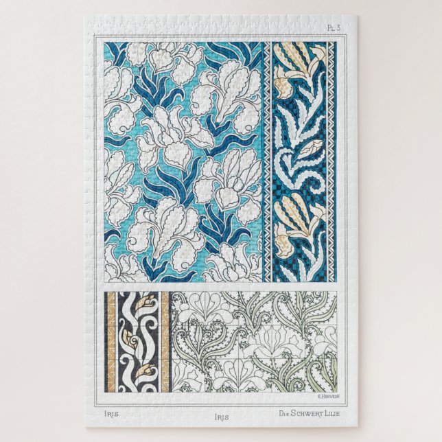 Art nouveau iris floral textile art verneuil  jigsaw puzzle (Vertical)