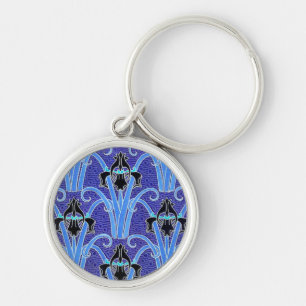 Art nouveau iris flower black purple verneuil  keychain