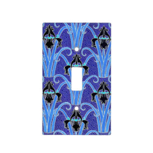 Art nouveau iris flower elegant purple black light switch cover