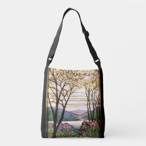 Art Nouveau Iris Flowers Floral Stained Glass Crossbody Bag