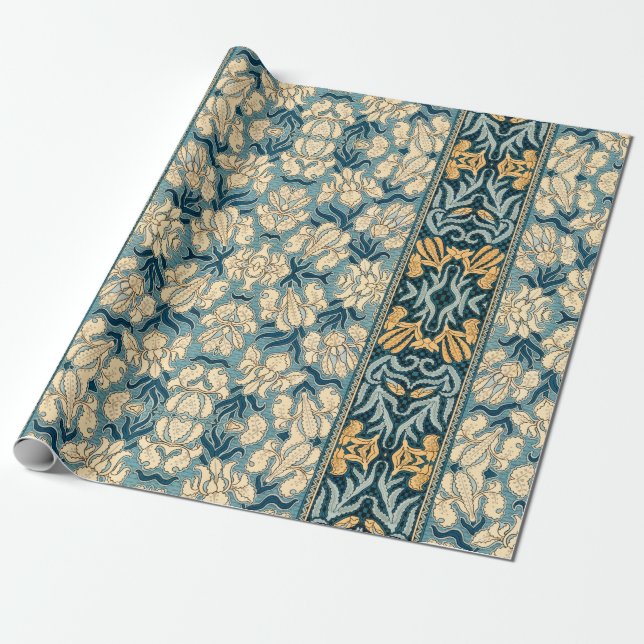 Art Nouveau Iris in Blue Wrapping Paper (Unrolled)